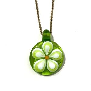 Handmade Green Glass Flower Pendant Necklace
